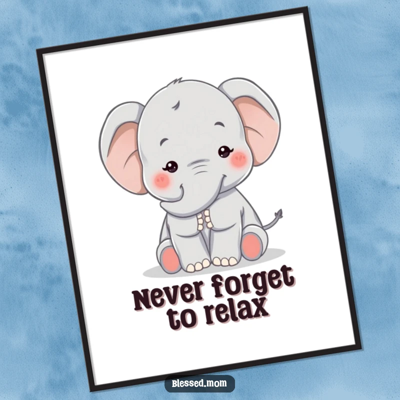 Funny Free Printable Wall Art: Kawaii elephant mom offering a gentle trunk pat, a heartwarming DIY decor piece.