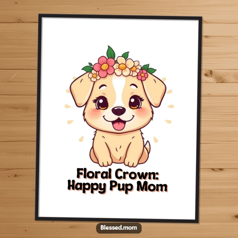 Funny Free Printable Wall Art: Dog Mom Wearing a Flower Crown, Radiating Warmth and Happiness