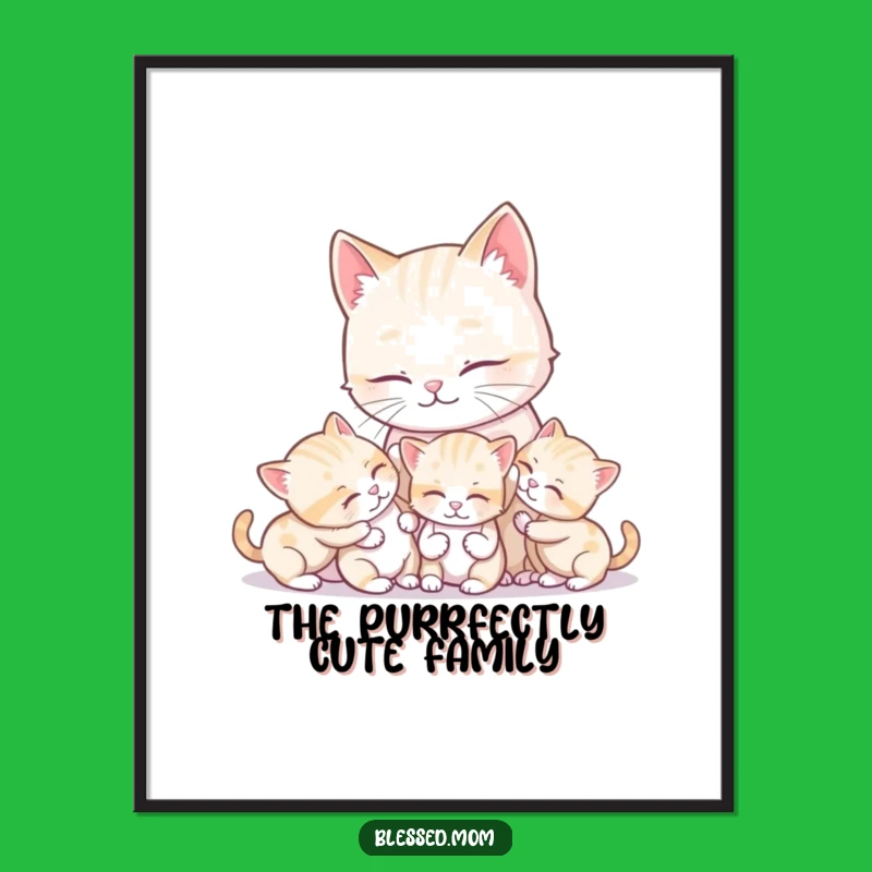 Free Printable Wall Art: Kawaii Cat Mom & Kittens Funny Downloadable Art Gift