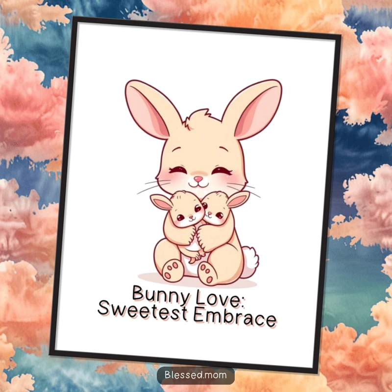 Funny Free Printable Wall Art: Bunny Mom Holding Her Tiny Baby Bunny in a Tender, Loving Embrace