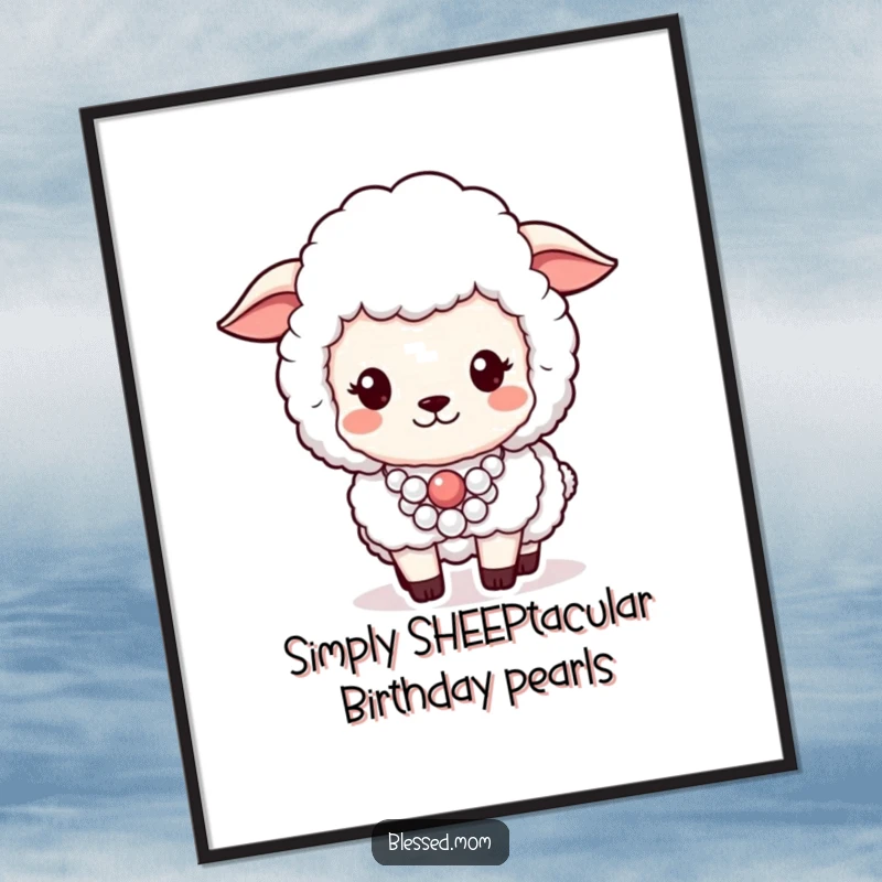 Funny Free Printable Wall Art: A fluffy sheep proudly sporting a pearl necklace, exuding elegance and a touch of charming vanity.