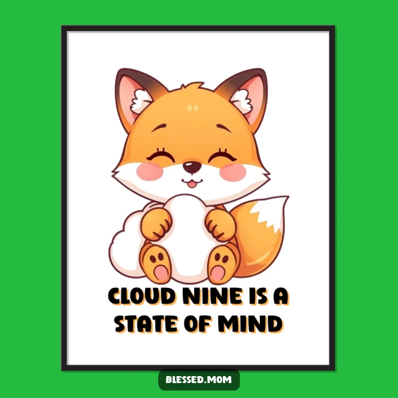Funny Free Printable Wall Art: Fox on Cloud for Dreamy, Whimsical Decor