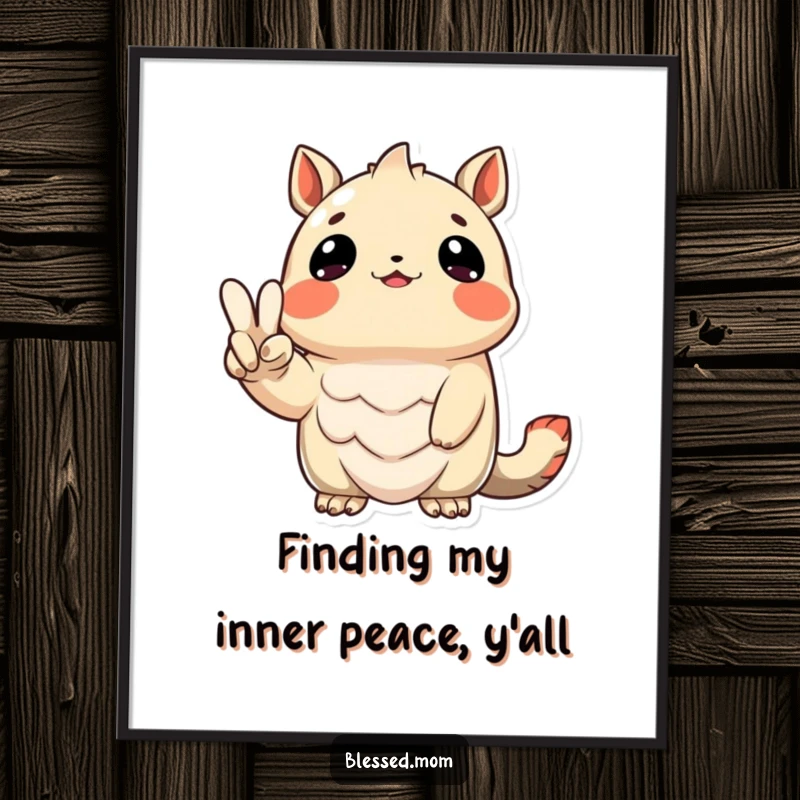 Funny Free Printable Wall Art: Grateful creature looking up, holding peace sign, radiating peace, humorous downloadable art.