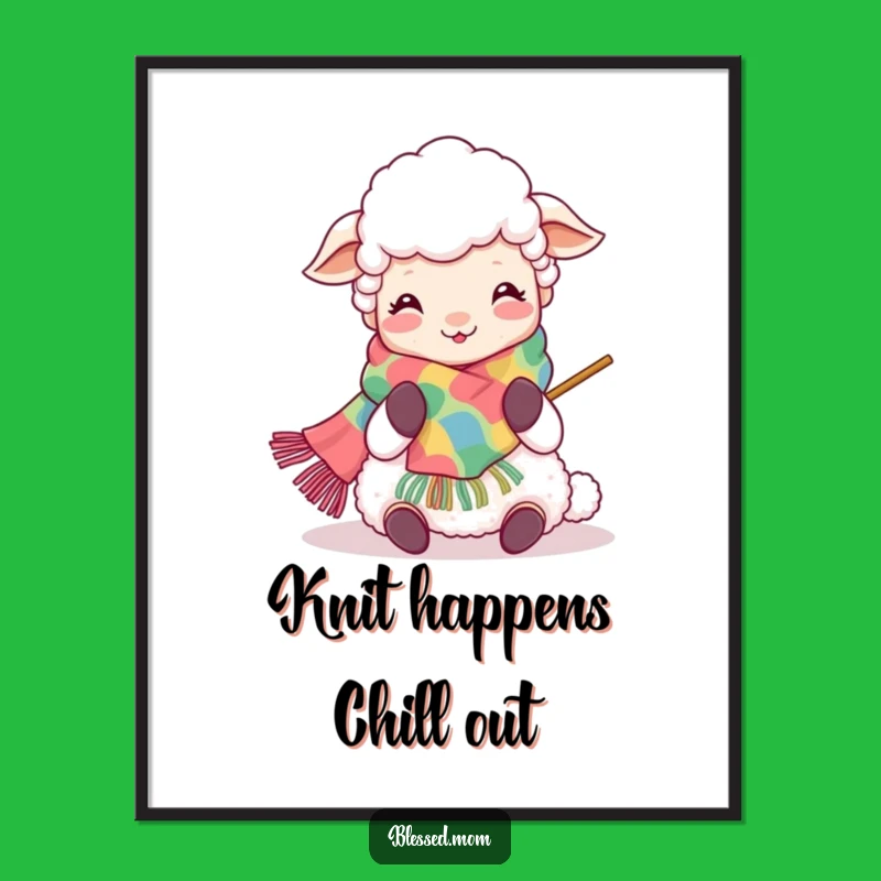 Free Printable Kawaii Sheep Mom Wall Art: Joyful Knitting, Funny Downloadable Decor