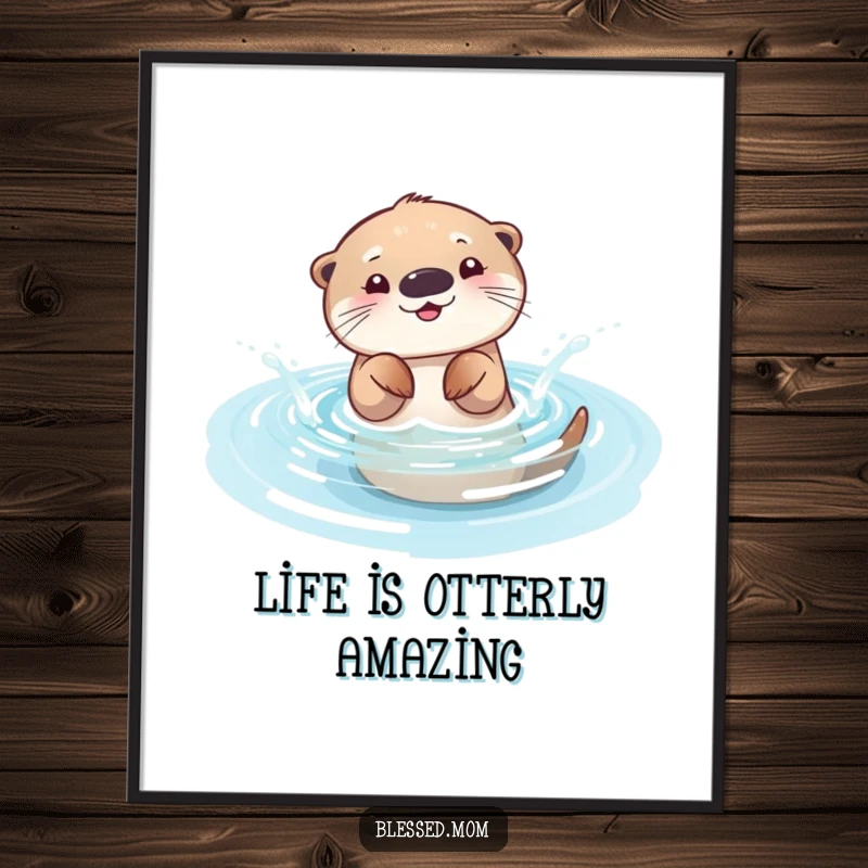 Funny Free Printable playful otter mom splashing in a shallow, sparkling pool, perfect for wall art.