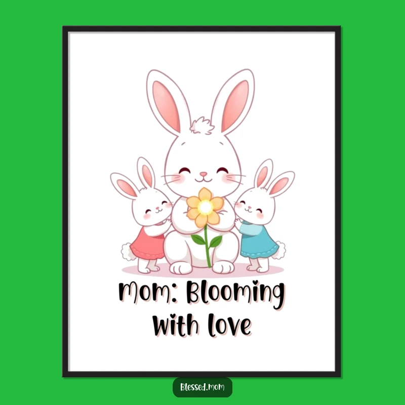 Free Printable Kawaii Bunny Mom Wall Art - Sparkling Flower Downloadable Decor