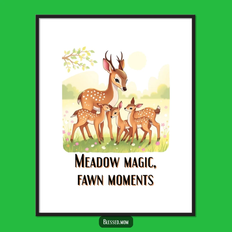 Serene Free Printable Deer Mom Wall Art - Fawns in Meadow Downloadable Decor