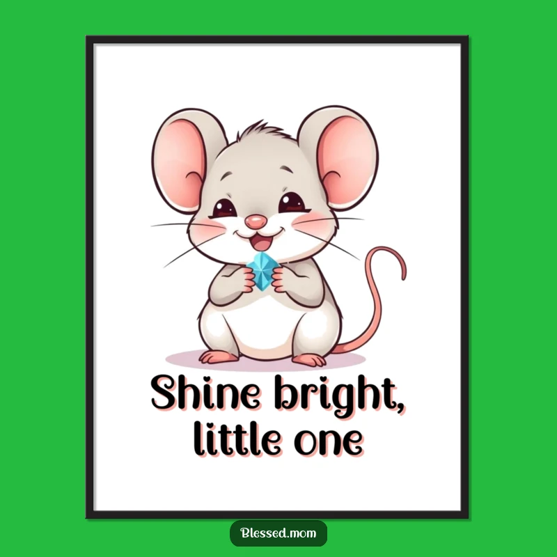 Funny Free Printable Wall Art: Cheerful Mouse with Jewel for Whimsical Decor