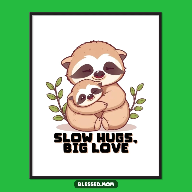 Funny Free Printable Sloth Wall Art: Hugging Scene downloadable home decor