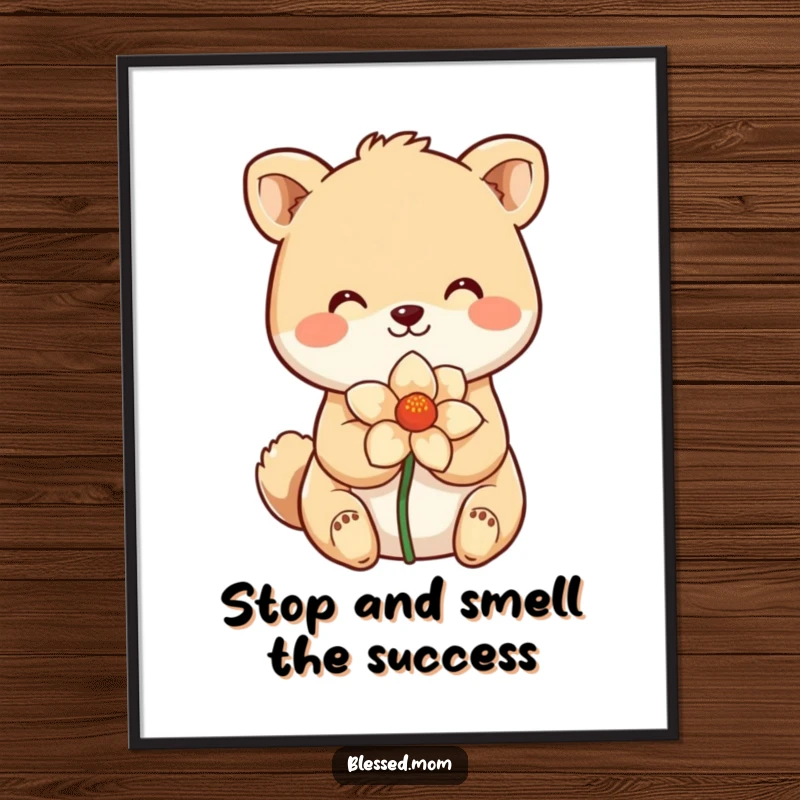 Funny Free Printable Wall Art of a smiling animal cradling a delicate flower, adding charm and humor.