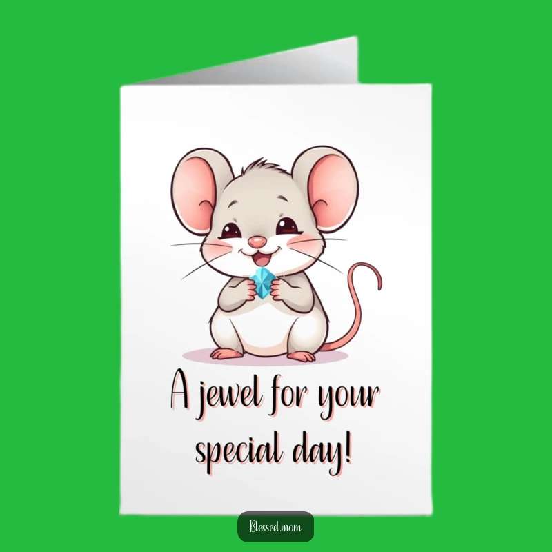 Free Printable Birthday Card: Cheerful Mouse's Shiny Gift for a Special Day