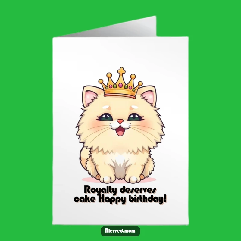 Free Printable Birthday Card: Fluffy Cat King Crown - Funny Downloadable Gift
