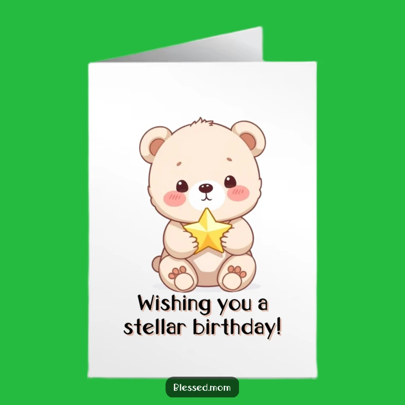 Free Printable Birthday Card: Funny Bear Cub Star Gift, Cute Downloadable