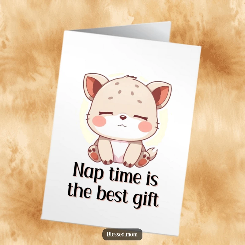 Funny Free Printable Birthday Card featuring a blissfully content animal with eyes closed, radiating peace and soft light.