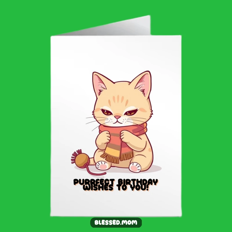Free Printable Knitting Cat Birthday Card - Funny DIY Downloadable Design