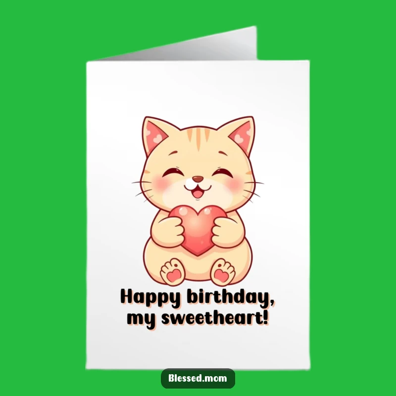 Free Printable Birthday Card: Heart Cat Gift, Cute Downloadable