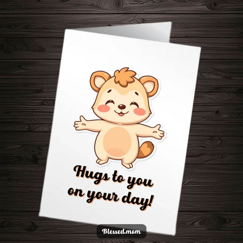 Funny Free Printable Birthday Card: An animal with arms outstretched, giving a warm, welcoming hug. A lovely gift.