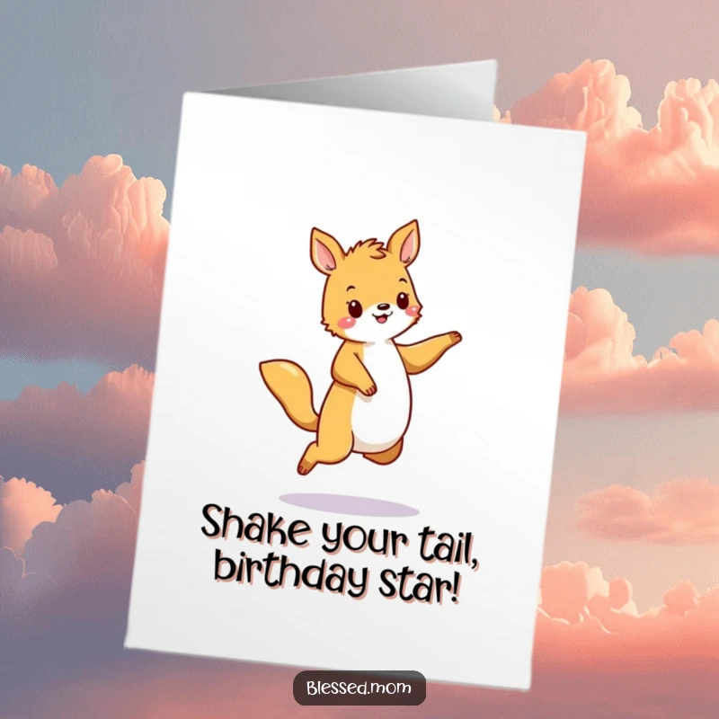 Funny Free Printable Birthday Card showing an animal joyfully dancing with a happy sway in motion.