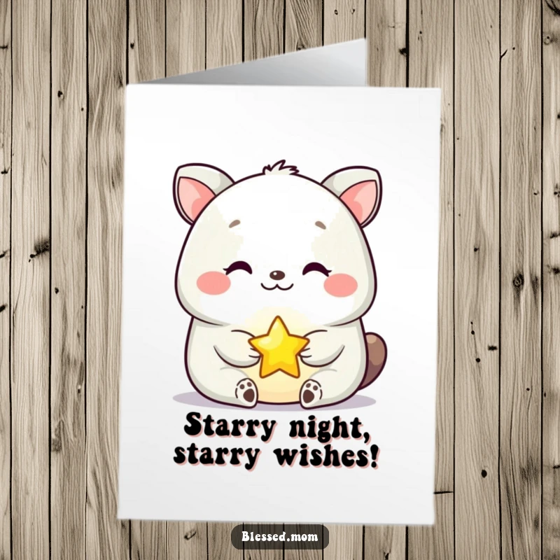 Funny Free Printable Birthday Card: Calm animal holds tiny glowing star, wishing happy birthday, serene expression, downloadable art.