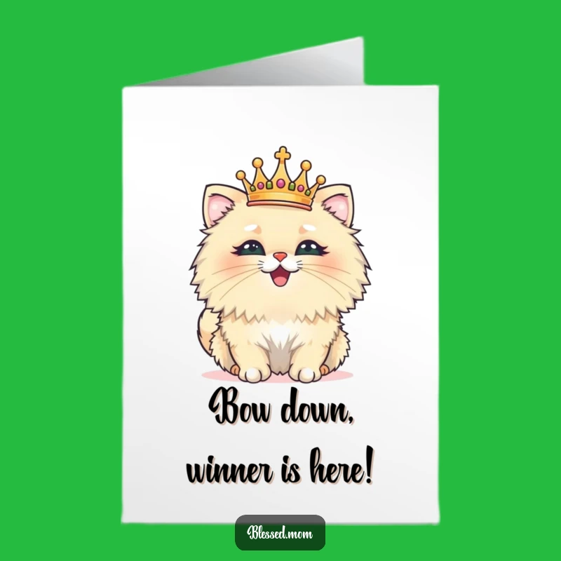 Free Printable Congrats Card: Fluffy Cat Crown - Funny Downloadable Gift
