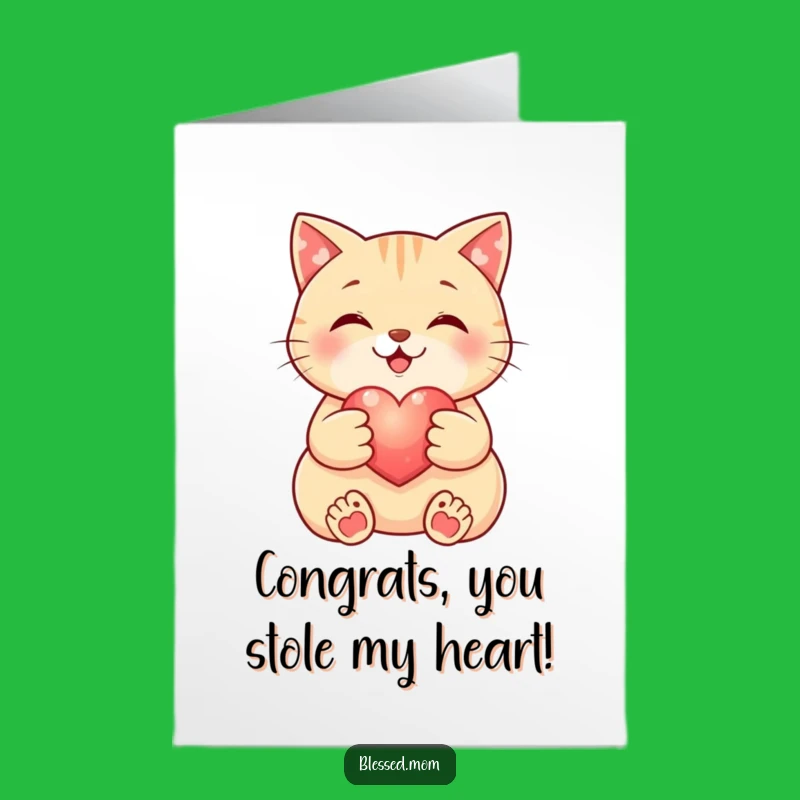 Free Printable Congrats Card: Loving Cat Heart, Downloadable
