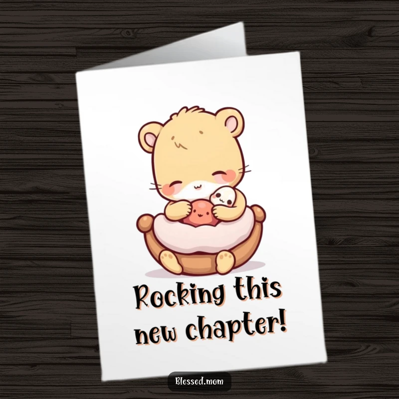 Funny Free Printable Congratulations Card: Animal gently rocking a small object, nurturing, celebrating new growth, funny, downloadable art.
