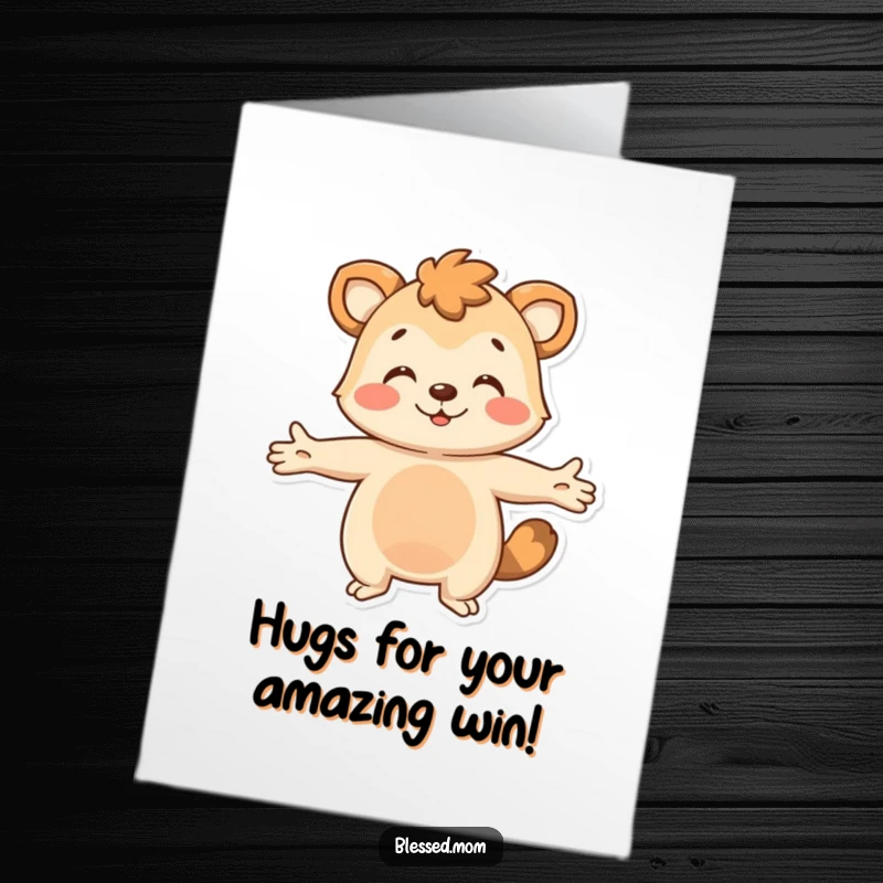 Funny Free Printable Congratulations Card: Animal with arms wide open, offering a warm, inviting hug. A friendly image.