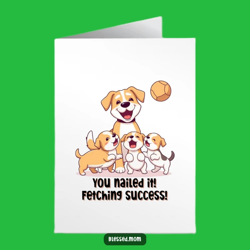 Free Printable Dog Mom Congrats Card - Puppy Tossing Ball Celebration Downloadable Gift