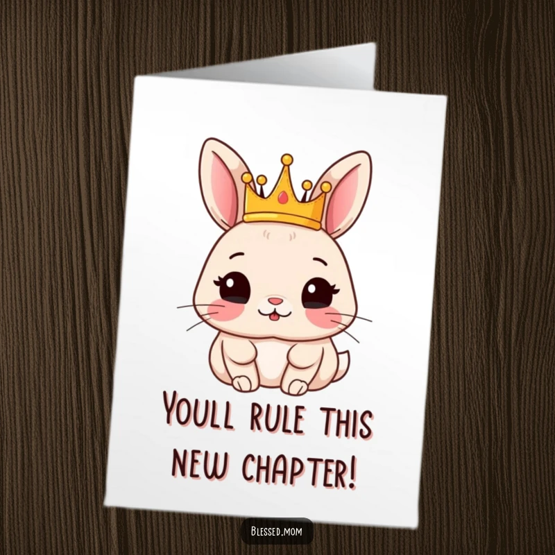 Free Printable Congratulations Card: A satisfied rabbit proudly wearing a small crown, celebrating a well-deserved win.