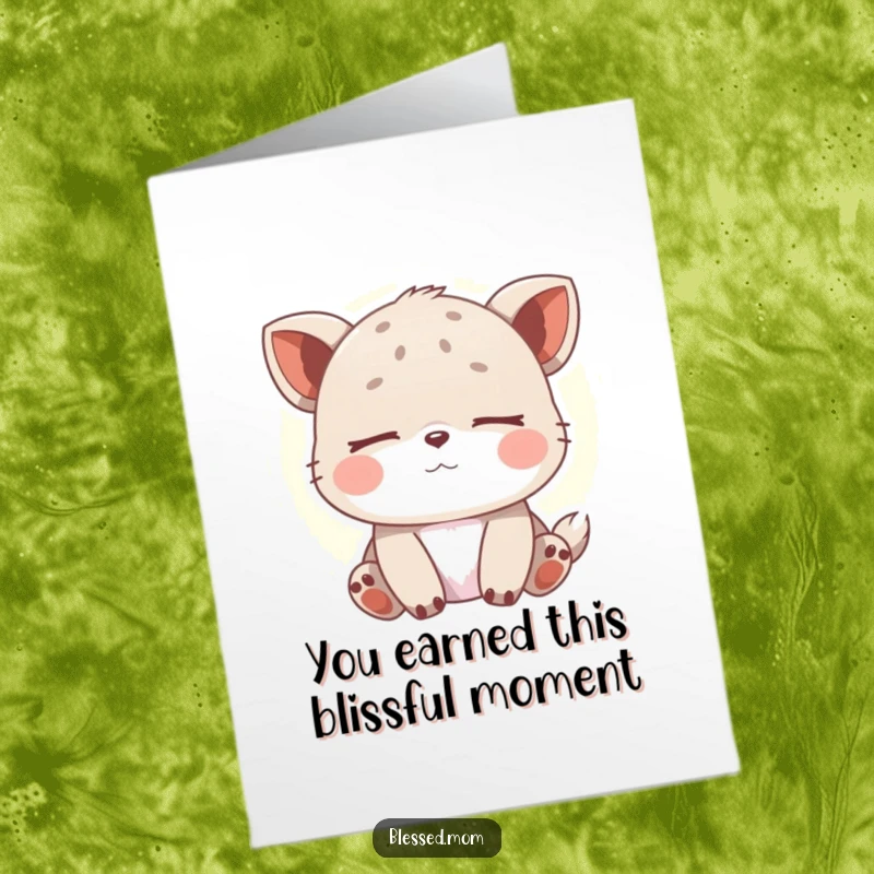Funny Free Printable Congratulations Card showing a serene animal with eyes closed, embodying peaceful success and soft light.