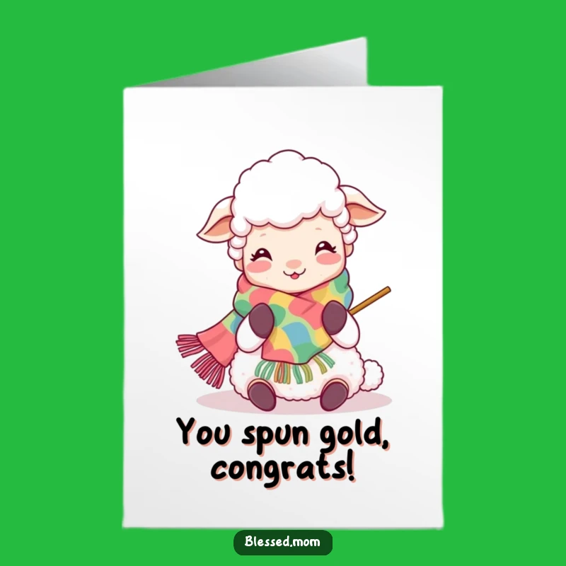 Free Printable Kawaii Sheep Mom Congrats Card: Knitting Success, Funny Downloadable Gift