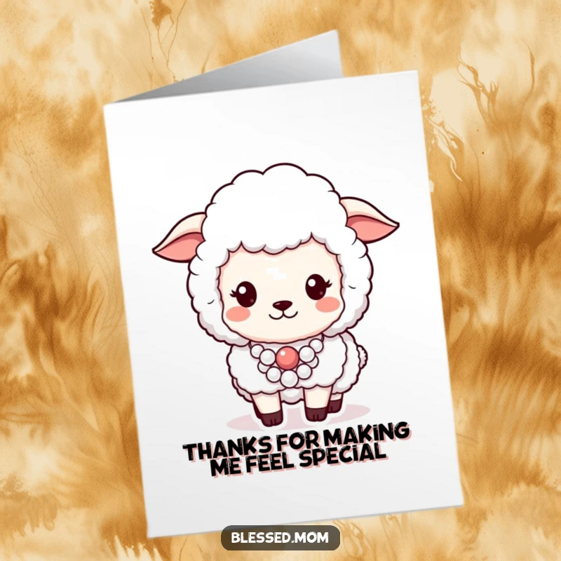 Funny Free Printable Thank You Card: A fluffy sheep wearing a pearl necklace with a proud, sophisticated demeanor, expressing gratitude.