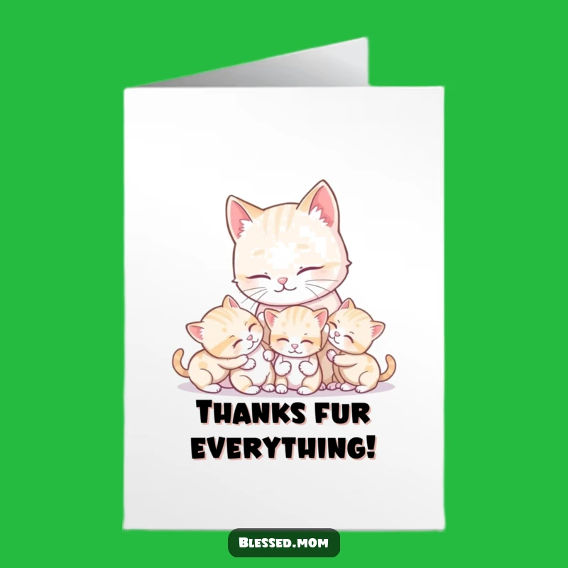 Free Printable Thank You Card: Cute Kawaii Cat Mom & Kittens Funny Downloadable Gift