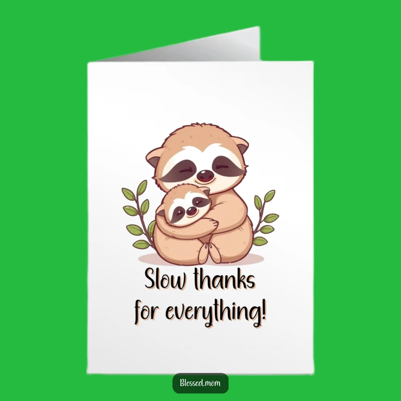Free Printable Sloth Thank You Card: Hugging Design Expressing Gratitude