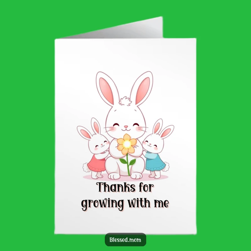 Free Printable Kawaii Bunny Mom Thank You Card - Flower Gift Downloadable