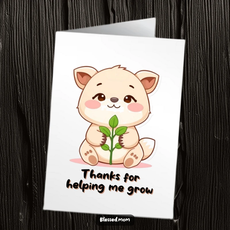Funny Free Printable Thank You Card with a proud animal holding a sprout, symbolizing shared growth and thankfulness.