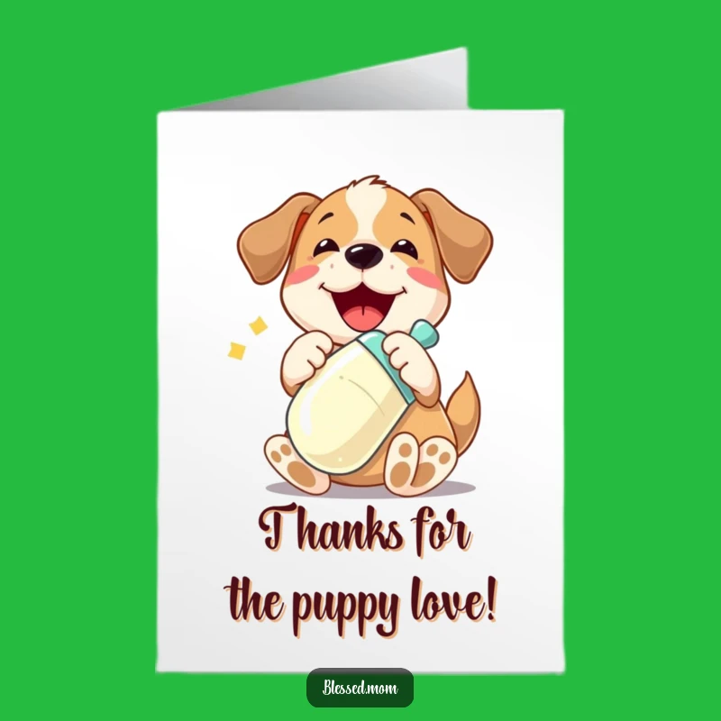 Free Printable Thank You Card: Playful Dog Baby Bottle - Funny Downloadable Gift