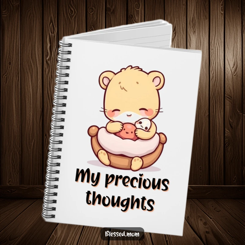 Funny Notebook with a gentle animal rocking a miniature cradled object, perfect for journaling and capturing sweet thoughts.