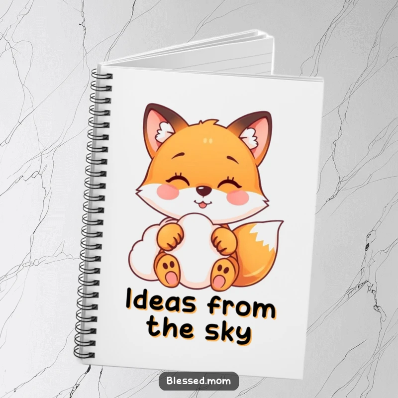 Funny fox notebook with a happy fox touching a soft cloud, inspiring dreamy thoughts and creative ideas.