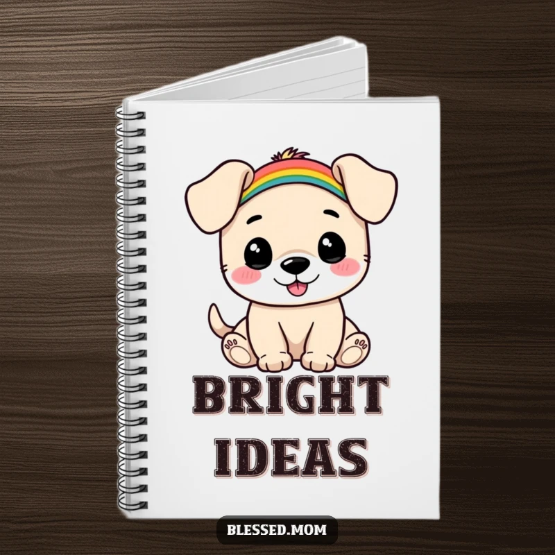 Funny Puppy Rainbow Notebook: Happy puppy balances a small rainbow on its head while writing. A cute and funny stationery item.