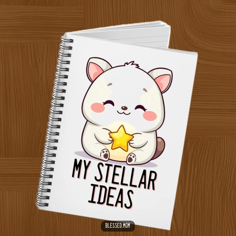 Funny Notebook with a serene happy animal holding a tiny glowing star, perfect for writing and creative inspiration.