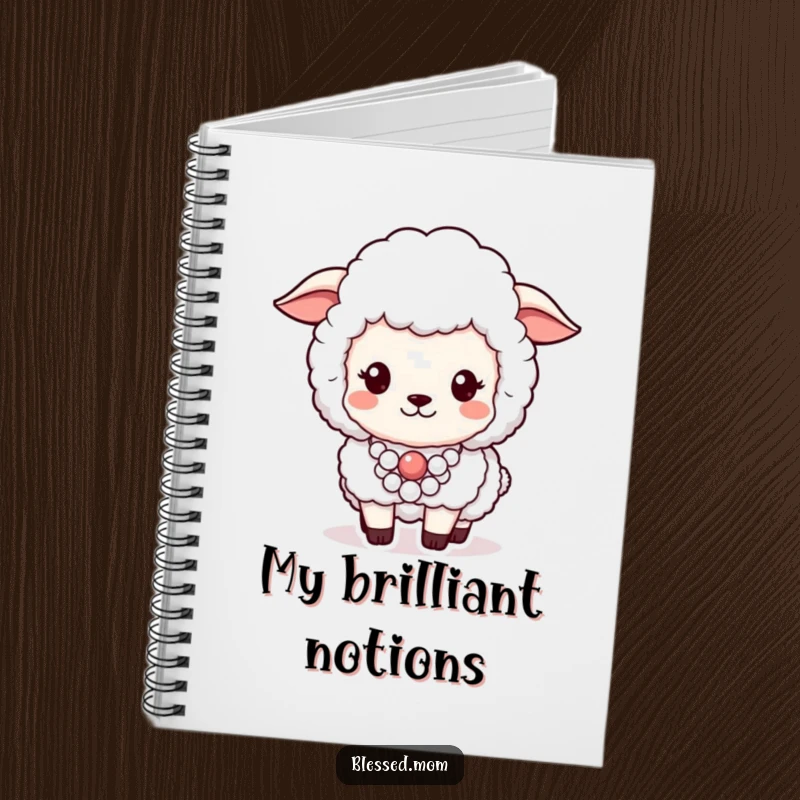 Funny notebook cover featuring a fluffy sheep proudly wearing a chic pearl necklace, perfect for jotting ideas.