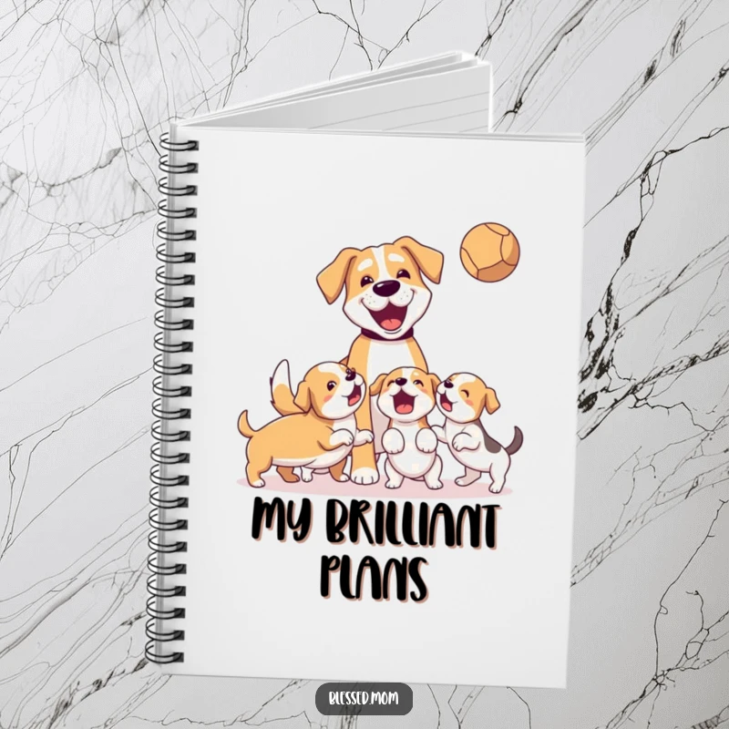 Funny Notebook: Dog mom and energetic puppies playing ball, ideal for notes and lists.
