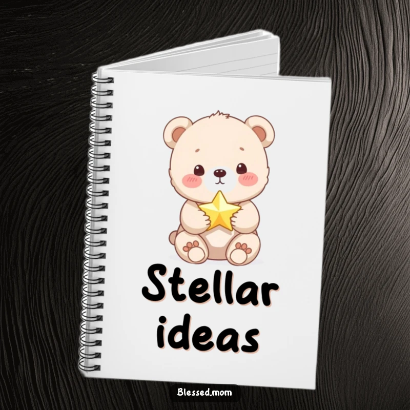 Funny Bear Cub Notebook: Cute cub writes in a notebook, holding a tiny, shimmering star. A charming and funny stationery gift.