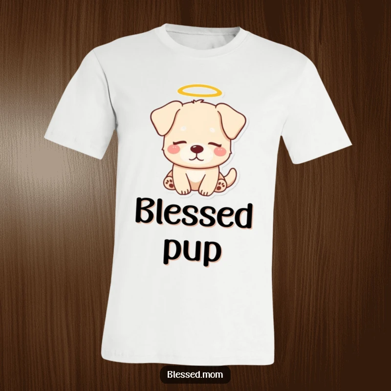 Funny Dog Halo T-Shirt: Kawaii dog with a halo looks serenely peaceful, symbolizing inner calm. A cute and funny gift.