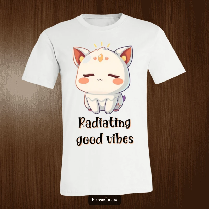 Funny T-Shirt depicting a creature with eyes closed, radiating a warm, gentle glow, perfect for expressing inner peace.