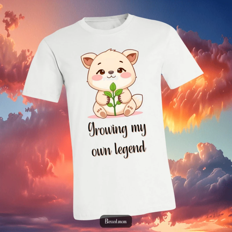 Funny T-Shirt with a happy animal proudly holding a little sprout, representing growth and potential. A great funny gift.