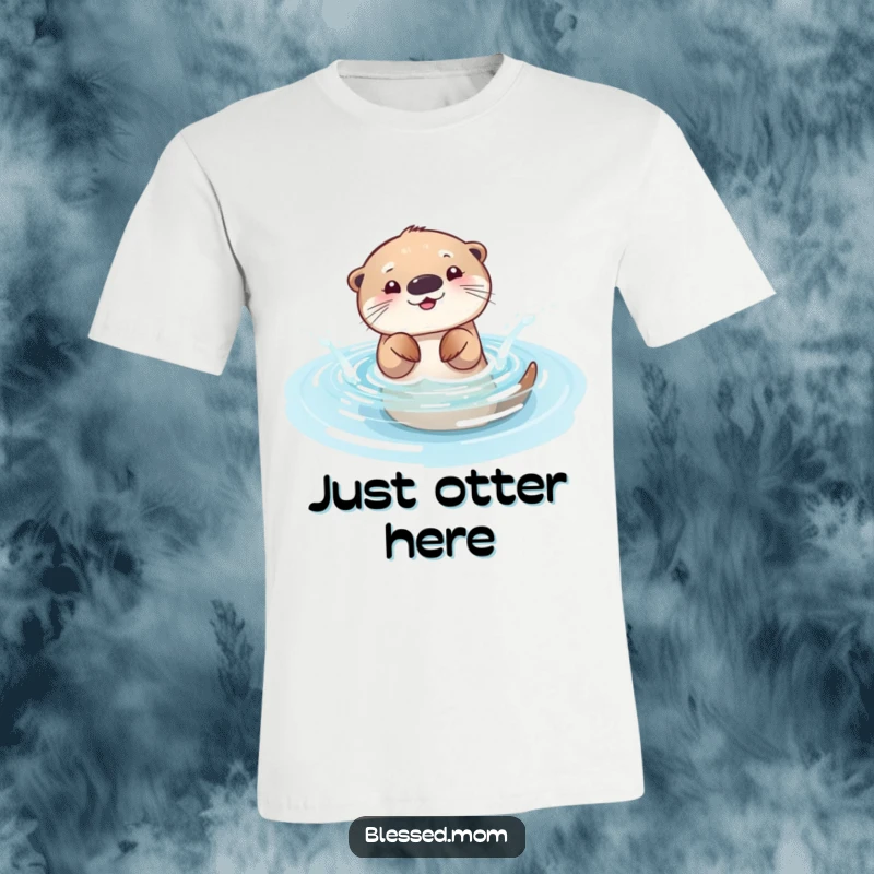 Funny otter mom t-shirt, a playful mama otter happily splashing water in a clear, sparkling pool, perfect for water lovers.