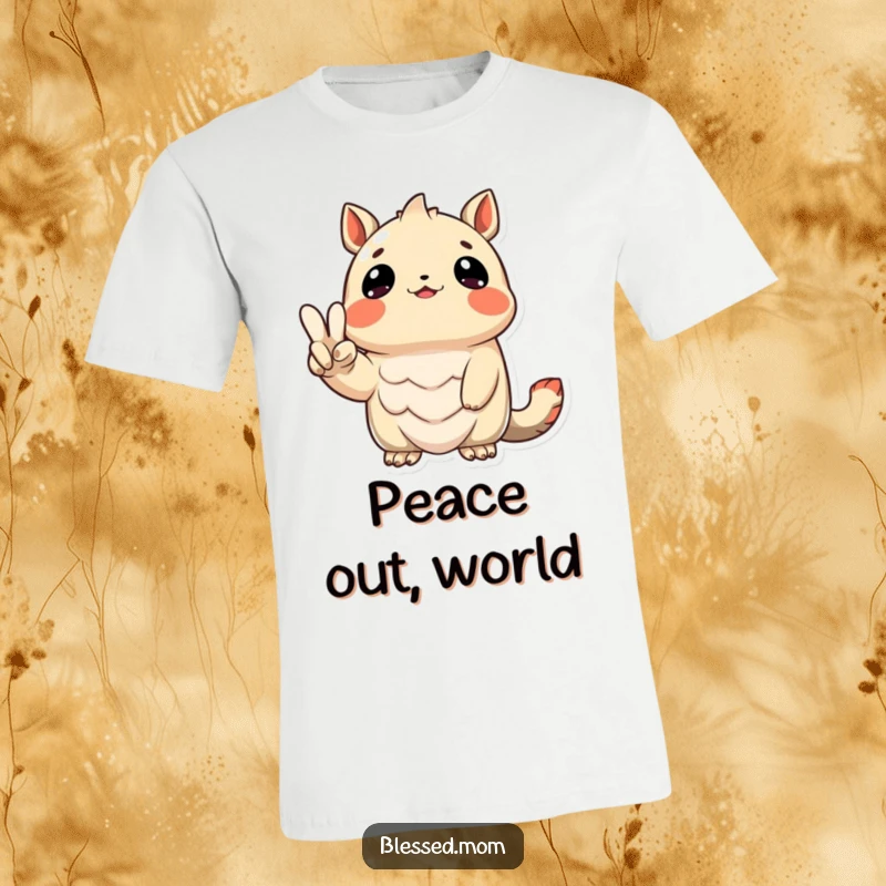 Funny T-Shirt of a creature looking upwards with gratitude, holding a peace sign, a stylish and humorous way to express positivity.
