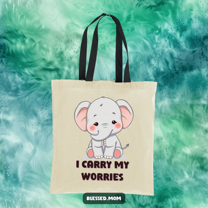 Funny Kawaii Elephant Mom Tote Bag: Loving elephant mom giving a comforting trunk pat, perfect for carrying essentials with care.